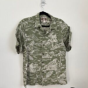 Olive Green Tropical Print Men's Casual Shirt